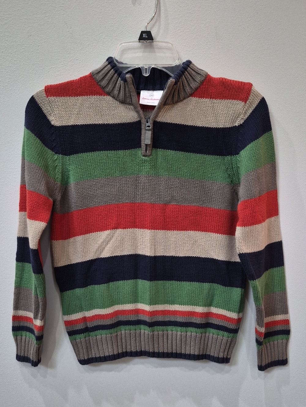 Hanna Andersson Striped 1/4 Zip Sweater Boys 10 Cotton Chunky Knit Classic